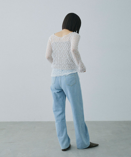 Mirette(ミレット)の「ウエストアジャスト セミワイドブルーデニム / Waist-Adjustable Semi-Wide Blue Denim Jeans(デニムパンツ・レディース・ブルー/ライトブルー・SMALL/LARGE/MEDIUM)」の14枚目の写真