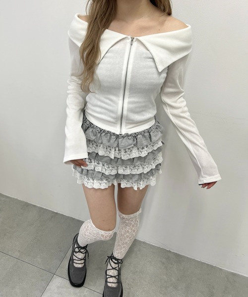 PHILLY(フィリー)の「オフショルジップトップス(Tシャツ/カットソー・レディース・ホワイト/グレー/ブラック・FREE)」の12枚目の写真