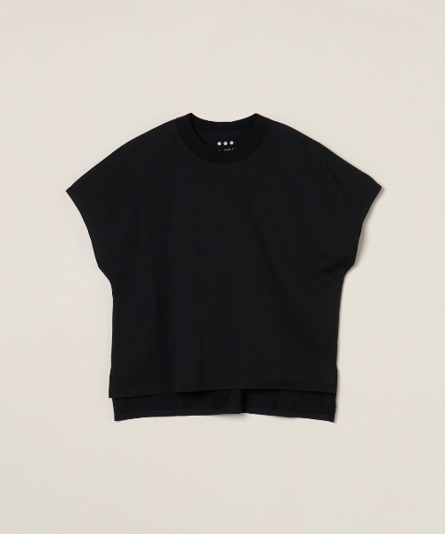 three dots(スリードッツ)の「ミルキージャージー フレンチスリーブTシャツ(Tシャツ/カットソー・レディース・ブラック/ホワイト系その他/ベージュ系その他・S/M)」の2枚目の写真
