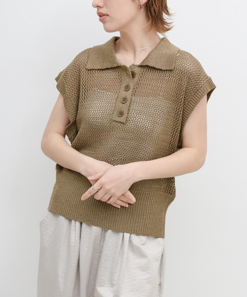 select MOCA(セレクトモカ)の「ノースリーブメッシュニットポロ(ニット/セーター・レディース・モカ/ベージュ/カーキ/ブラック・FREE)」の16枚目の写真