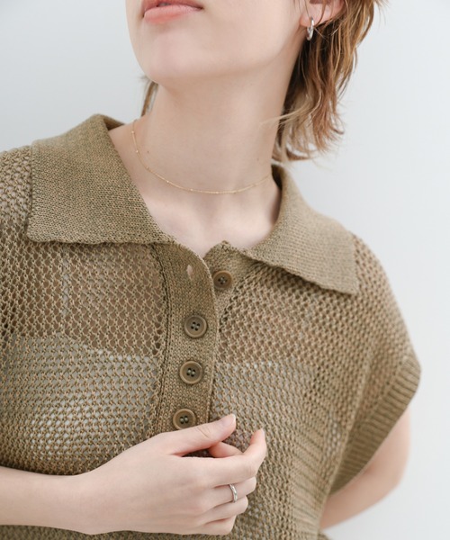 select MOCA(セレクトモカ)の「ノースリーブメッシュニットポロ(ニット/セーター・レディース・モカ/ベージュ/カーキ/ブラック・FREE)」の21枚目の写真