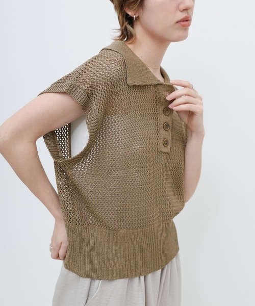 select MOCA(セレクトモカ)の「ノースリーブメッシュニットポロ(ニット/セーター・レディース・モカ/ベージュ/カーキ/ブラック・FREE)」の17枚目の写真