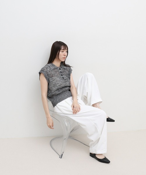 select MOCA(セレクトモカ)の「ノースリーブメッシュニットポロ(ニット/セーター・レディース・モカ/ベージュ/カーキ/ブラック・FREE)」の15枚目の写真