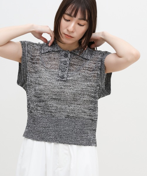 select MOCA(セレクトモカ)の「ノースリーブメッシュニットポロ(ニット/セーター・レディース・モカ/ベージュ/カーキ/ブラック・FREE)」の9枚目の写真