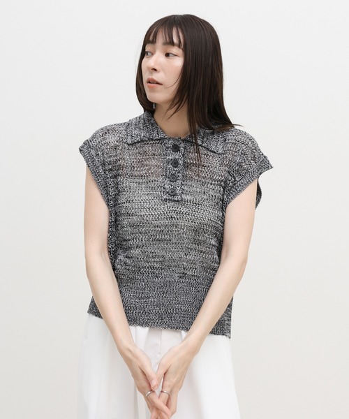 select MOCA(セレクトモカ)の「ノースリーブメッシュニットポロ(ニット/セーター・レディース・モカ/ベージュ/カーキ/ブラック・FREE)」の11枚目の写真