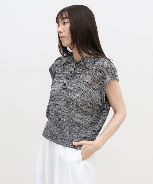 select MOCA(セレクトモカ)の「ノースリーブメッシュニットポロ(ニット/セーター・レディース・モカ/ベージュ/カーキ/ブラック・FREE)」の13枚目の写真
