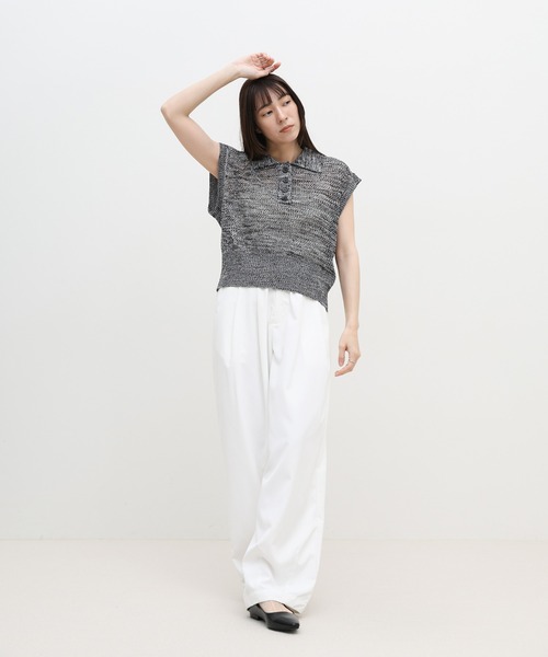 select MOCA(セレクトモカ)の「ノースリーブメッシュニットポロ(ニット/セーター・レディース・モカ/ベージュ/カーキ/ブラック・FREE)」の12枚目の写真