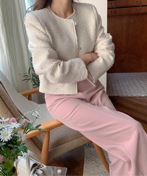 LUCPY(ラクピー)の「ツイードライクジャケット(その他アウター・レディース・ピンク/ホワイト・FREE)」の6枚目の写真