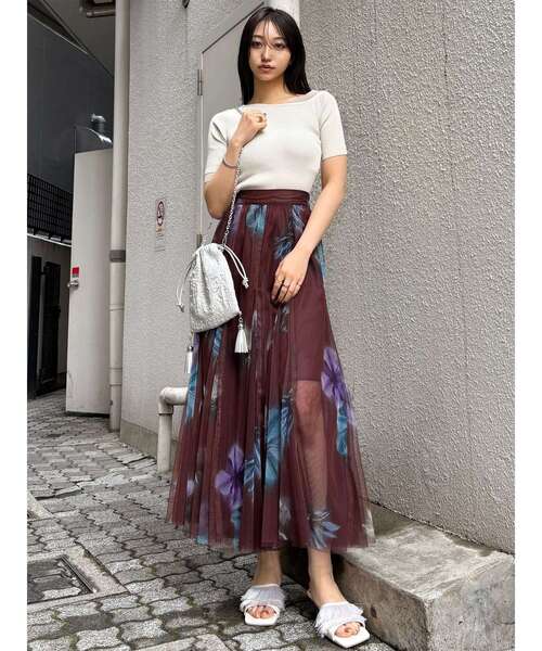 MURUA(ムルーア)の「ブラーフラワーフレアスカート(スカート・レディース・ブラウン/ブラック・FREE)」の9枚目の写真