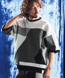 mn3235- Panel Jacquard Airy Knit Crew ニット(AG06-001scg)