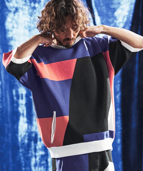 ANGENEHM(アンゲネーム)の「mn3235- Panel Jacquard Airy Knit Crew ニット(AG06-001scg)(ニット/セーター・メンズ・ネイビー/チャコール/キナリ/ブラック・S/L/M)」の5枚目の写真
