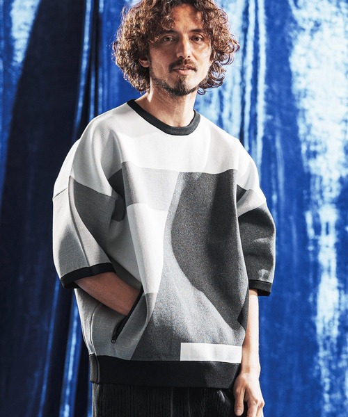 ANGENEHM(アンゲネーム)の「mn3235- Panel Jacquard Airy Knit Crew ニット(AG06-001scg)(ニット/セーター・メンズ・ネイビー/チャコール/キナリ/ブラック・S/L/M)」の10枚目の写真