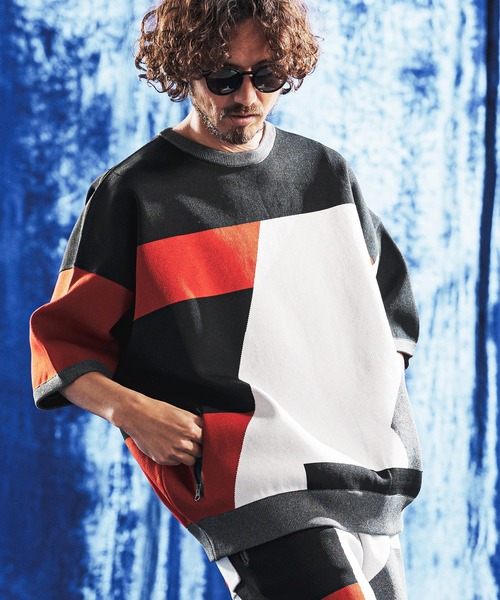 ANGENEHM(アンゲネーム)の「mn3235- Panel Jacquard Airy Knit Crew ニット(AG06-001scg)(ニット/セーター・メンズ・ネイビー/チャコール/キナリ/ブラック・S/L/M)」の18枚目の写真