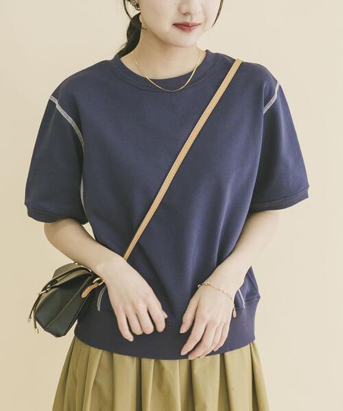 ITEMS URBANRESEARCH（アイテムズ アーバンリサーチ）の「カラーステッチスウェット（Tシャツ/カットソー・レディース・ネイビー/ベージュ/ライトグレー・FREE）」の3枚目の写真