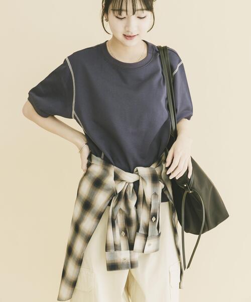 ITEMS URBANRESEARCH（アイテムズ アーバンリサーチ）の「カラーステッチスウェット（Tシャツ/カットソー・レディース・ネイビー/ベージュ/ライトグレー・FREE）」の13枚目の写真