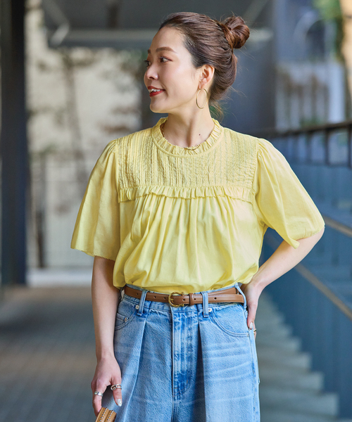 B.C STOCK（ベーセーストック）の「手洗い可 / フリルカラースモックブラウス（シャツ/ブラウス・レディース・ブラック/イエロー/ホワイト・FREE）」の13枚目の写真