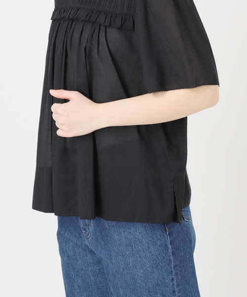 B.C STOCK（ベーセーストック）の「手洗い可 / フリルカラースモックブラウス（シャツ/ブラウス・レディース・ブラック/イエロー/ホワイト・FREE）」の5枚目の写真