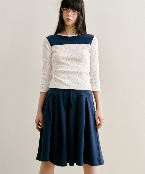 Pleats Jersey Skirt Navy