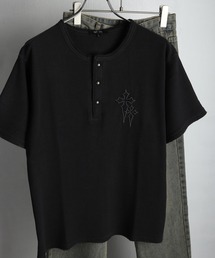 WESTSEA | ピグメント加工 ヘンリーネック ワッフルTシャツ 半袖 クロス刺繍(Tシャツ/カットソー)