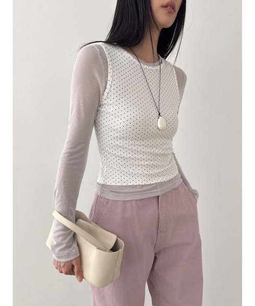 Didot.showroom（ディドット ショールーム）の「ドットボックスノースリーブ（タンクトップ・レディース・アイボリー/ブラック/グレー・FREE）」の4枚目の写真