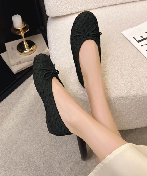 LOWO（ロワ）の「メッシュ編みリボンフラットパンプス バレエシューズ ぺたんこ（バレエシューズ・レディース・ブラック/ベージュ/ブラウン・40/39/38/37/36）」の2枚目の写真