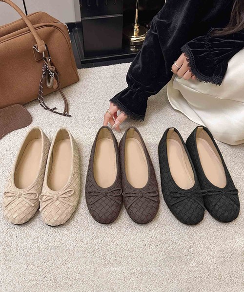 LOWO（ロワ）の「メッシュ編みリボンフラットパンプス バレエシューズ ぺたんこ（バレエシューズ・レディース・ブラック/ベージュ/ブラウン・40/39/38/37/36）」の4枚目の写真