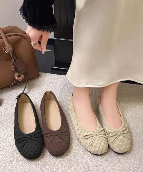 LOWO（ロワ）の「メッシュ編みリボンフラットパンプス バレエシューズ ぺたんこ（バレエシューズ・レディース・ブラック/ベージュ/ブラウン・40/39/38/37/36）」の16枚目の写真