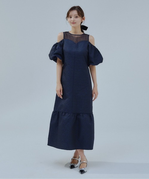 ORGUE(オルグ)の「Balloon off shoulder one-piece/バルーンオフショルダーワンピース(ワンピース・レディース・ネイビー/アイボリー・SMALL/MEDIUM)」の1枚目の写真