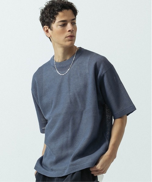 SLICK(スリック)の「【SLICK/スリック】Linen Mix Sheer Mesh Knit T-Shirt/リネンミックス シアーメッシュニットTシャツ(ニット/セーター・メンズ・ブラック/ブルー/ブラウン/キナリ・1/2/3)」の4枚目の写真