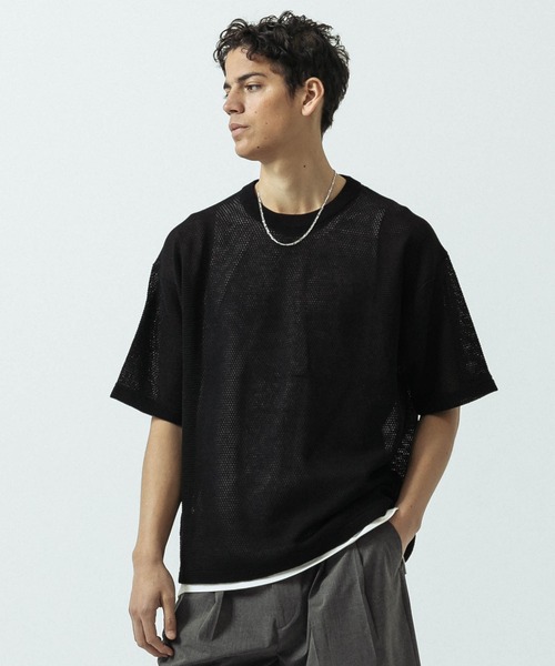 SLICK(スリック)の「【SLICK/スリック】Linen Mix Sheer Mesh Knit T-Shirt/リネンミックス シアーメッシュニットTシャツ(ニット/セーター・メンズ・ブラック/ブルー/ブラウン/キナリ・1/2/3)」の18枚目の写真