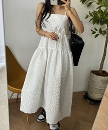 YUGA_YGMC Korean-style seersucker Tiered Flare Dress