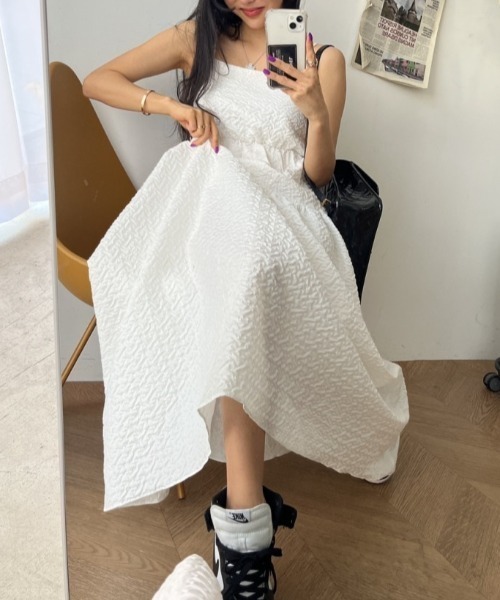 FREE STYLISTS(フリー スタイリスト)の「YUGA_YGMC Korean-style seersucker Tiered Flare Dress(ワンピース・レディース・ホワイト・FREE)」の10枚目の写真