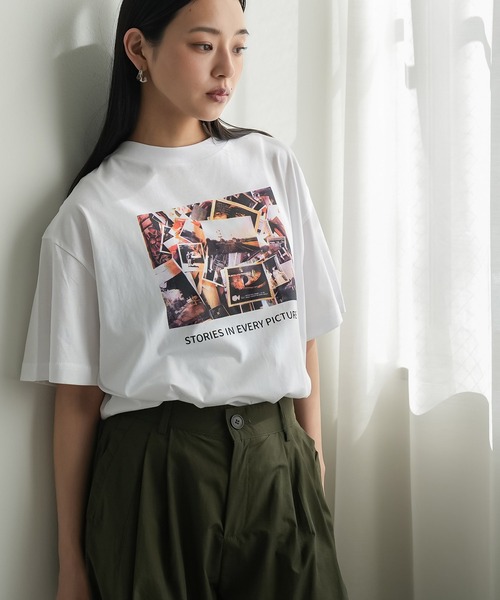 mili an deni(ミリアンデニ)の「半袖カラーフォトプリントTシャツ(Tシャツ/カットソー・レディース・ブラック/オフホワイト/チャコールグレー・M/L)」の1枚目の写真
