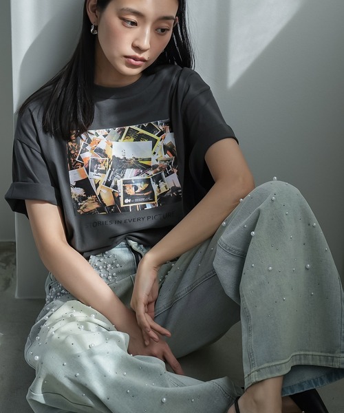 mili an deni(ミリアンデニ)の「半袖カラーフォトプリントTシャツ(Tシャツ/カットソー・レディース・ブラック/オフホワイト/チャコールグレー・M/L)」の3枚目の写真