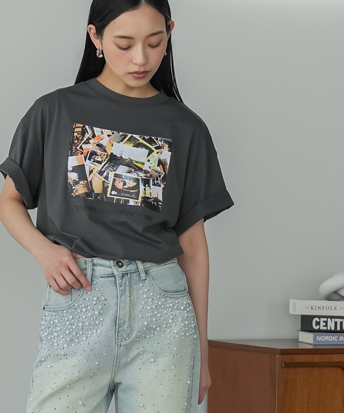 mili an deni(ミリアンデニ)の「半袖カラーフォトプリントTシャツ(Tシャツ/カットソー・レディース・ブラック/オフホワイト/チャコールグレー・M/L)」の17枚目の写真