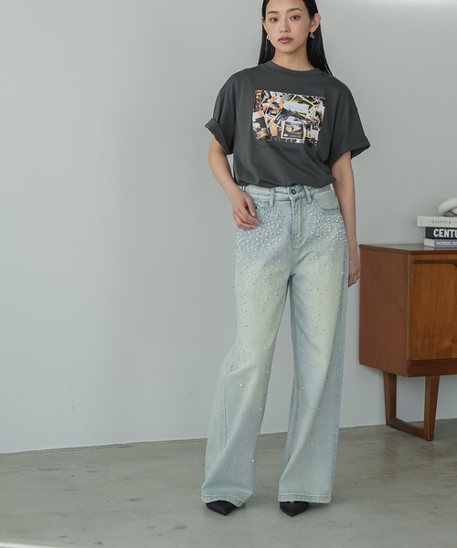 mili an deni(ミリアンデニ)の「半袖カラーフォトプリントTシャツ(Tシャツ/カットソー・レディース・ブラック/オフホワイト/チャコールグレー・M/L)」の19枚目の写真