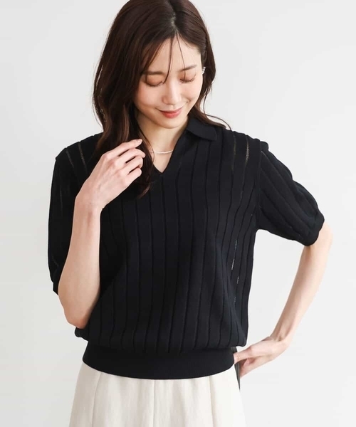 MK MICHEL KLEIN（エムケーミッシェルクラン）の「[洗える]衿付きスキッパーデザインニット（ニット/セーター・レディース・ホワイト系その他/ベージュ系その他/ブラック・38）」の3枚目の写真