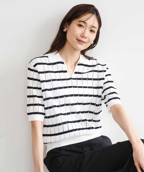 MK MICHEL KLEIN（エムケーミッシェルクラン）の「[洗える]衿付きスキッパーデザインニット（ニット/セーター・レディース・ホワイト系その他/ベージュ系その他/ブラック・38）」の5枚目の写真