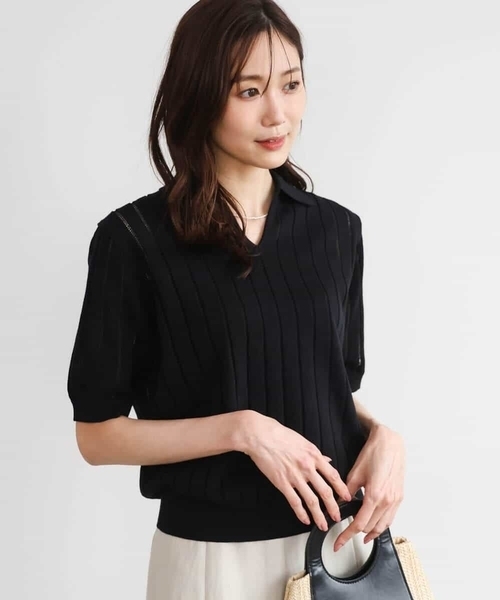 MK MICHEL KLEIN（エムケーミッシェルクラン）の「[洗える]衿付きスキッパーデザインニット（ニット/セーター・レディース・ホワイト系その他/ベージュ系その他/ブラック・38）」の9枚目の写真