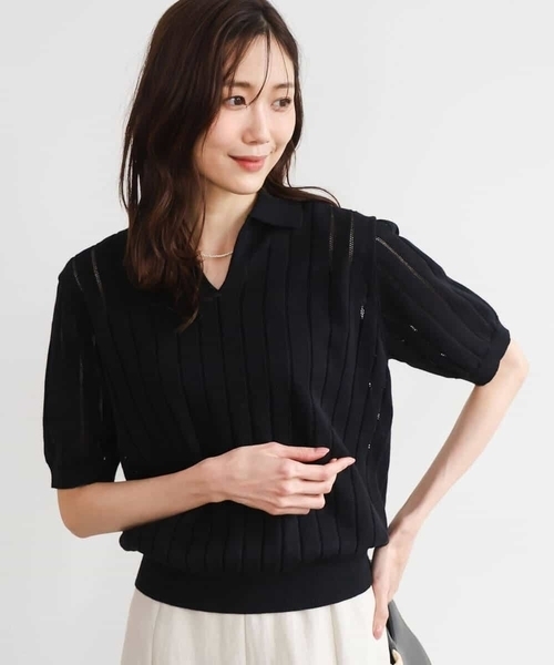 MK MICHEL KLEIN（エムケーミッシェルクラン）の「[洗える]衿付きスキッパーデザインニット（ニット/セーター・レディース・ホワイト系その他/ベージュ系その他/ブラック・38）」の10枚目の写真