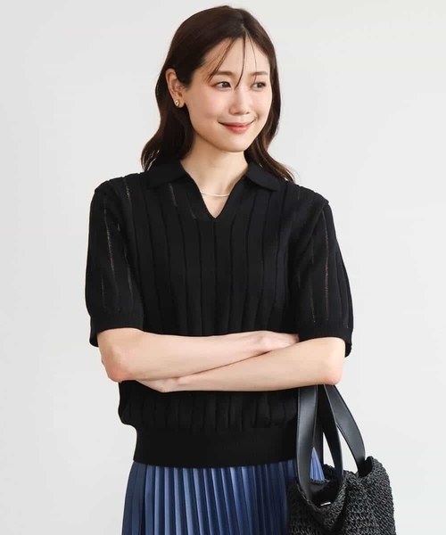 MK MICHEL KLEIN（エムケーミッシェルクラン）の「[洗える]衿付きスキッパーデザインニット（ニット/セーター・レディース・ホワイト系その他/ベージュ系その他/ブラック・38）」の14枚目の写真