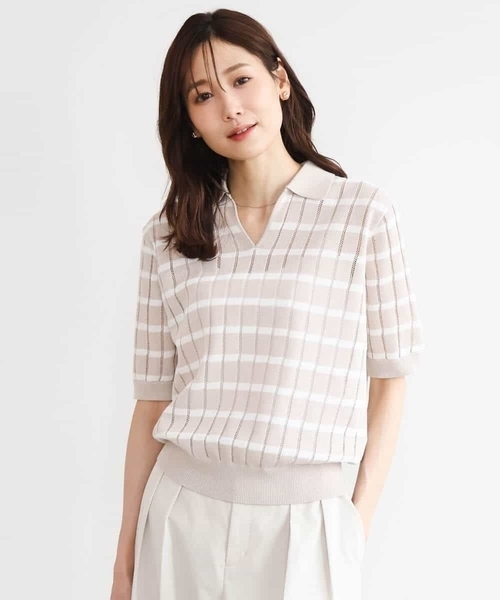 MK MICHEL KLEIN（エムケーミッシェルクラン）の「[洗える]衿付きスキッパーデザインニット（ニット/セーター・レディース・ホワイト系その他/ベージュ系その他/ブラック・38）」の19枚目の写真