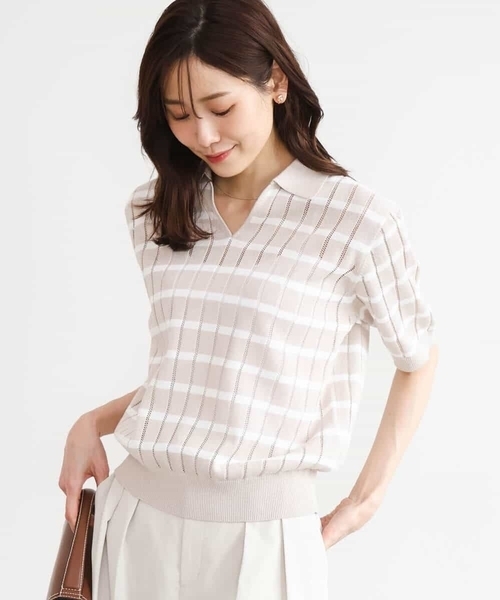 MK MICHEL KLEIN（エムケーミッシェルクラン）の「[洗える]衿付きスキッパーデザインニット（ニット/セーター・レディース・ホワイト系その他/ベージュ系その他/ブラック・38）」の20枚目の写真