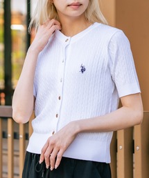【U.S. POLO ASSN./ユーエスポロアッスン】【1枚で着れる 半袖カーディガン】ケーブル編み 半袖カーディガン ワンポイントロゴ刺繍 きれいめ オフィス 通勤 冷房対策 トラッド 韓国ファッション
