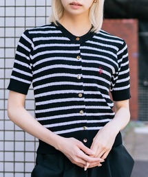 【U.S. POLO ASSN./ユーエスポロアッスン】【1枚で着れる 半袖カーディガン】ケーブル編み 半袖カーディガン ワンポイントロゴ刺繍 きれいめ オフィス 通勤 冷房対策 トラッド 韓国ファッション
