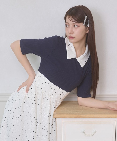 dot docking lace up dress / ドットドッキングレースアップワンピース