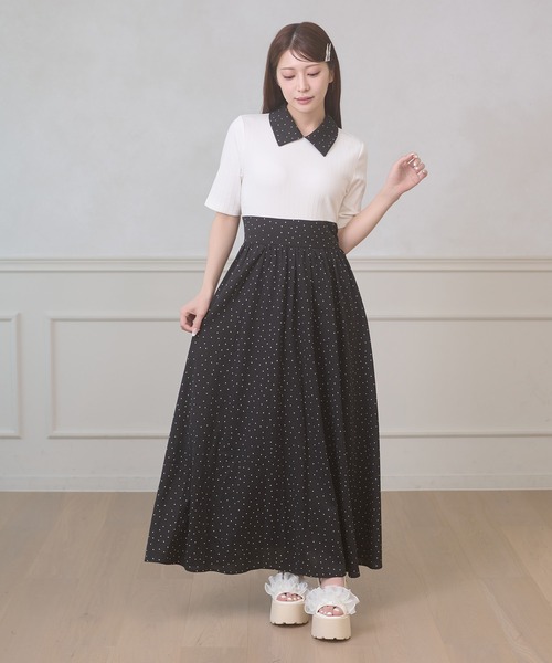 dot docking lace up dress / ドットドッキングレースアップワンピース