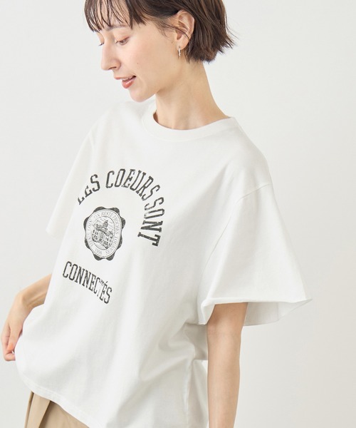 ROPE' PICNIC（ロペピクニック）の「カレッジロゴプリントフレアスリーブピグメントTシャツ/リンクコーデ（Tシャツ/カットソー・レディース・チャコールグレー/ホワイト・FREE）」の13枚目の写真