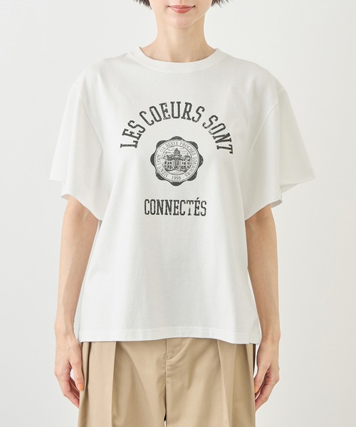 ROPE' PICNIC（ロペピクニック）の「カレッジロゴプリントフレアスリーブピグメントTシャツ/リンクコーデ（Tシャツ/カットソー・レディース・チャコールグレー/ホワイト・FREE）」の14枚目の写真