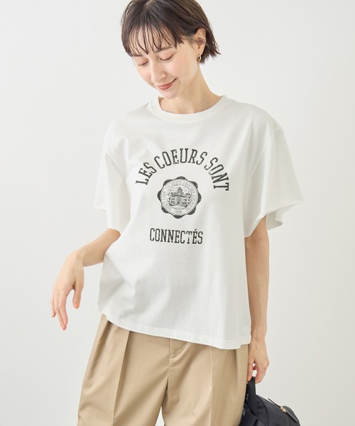 ROPE' PICNIC（ロペピクニック）の「カレッジロゴプリントフレアスリーブピグメントTシャツ/リンクコーデ（Tシャツ/カットソー・レディース・チャコールグレー/ホワイト・FREE）」の11枚目の写真